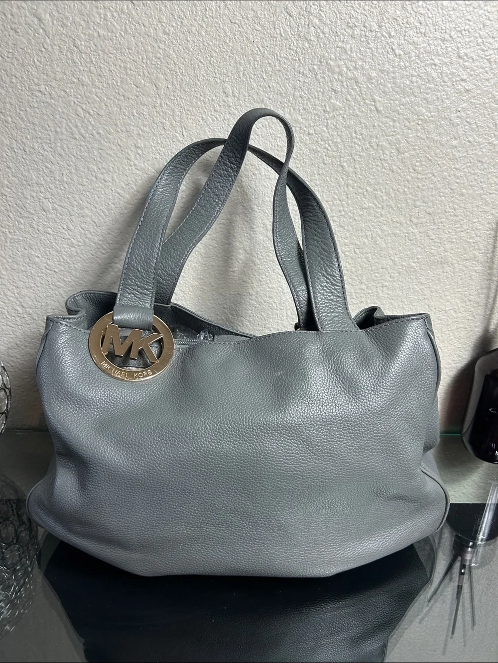 MICHAEL Michael Kors Black Pebbled Leather Shoulder Tote